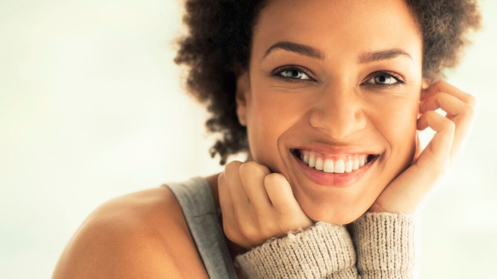 a woman smiling
