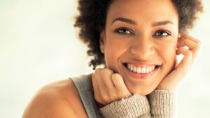 a woman smiling