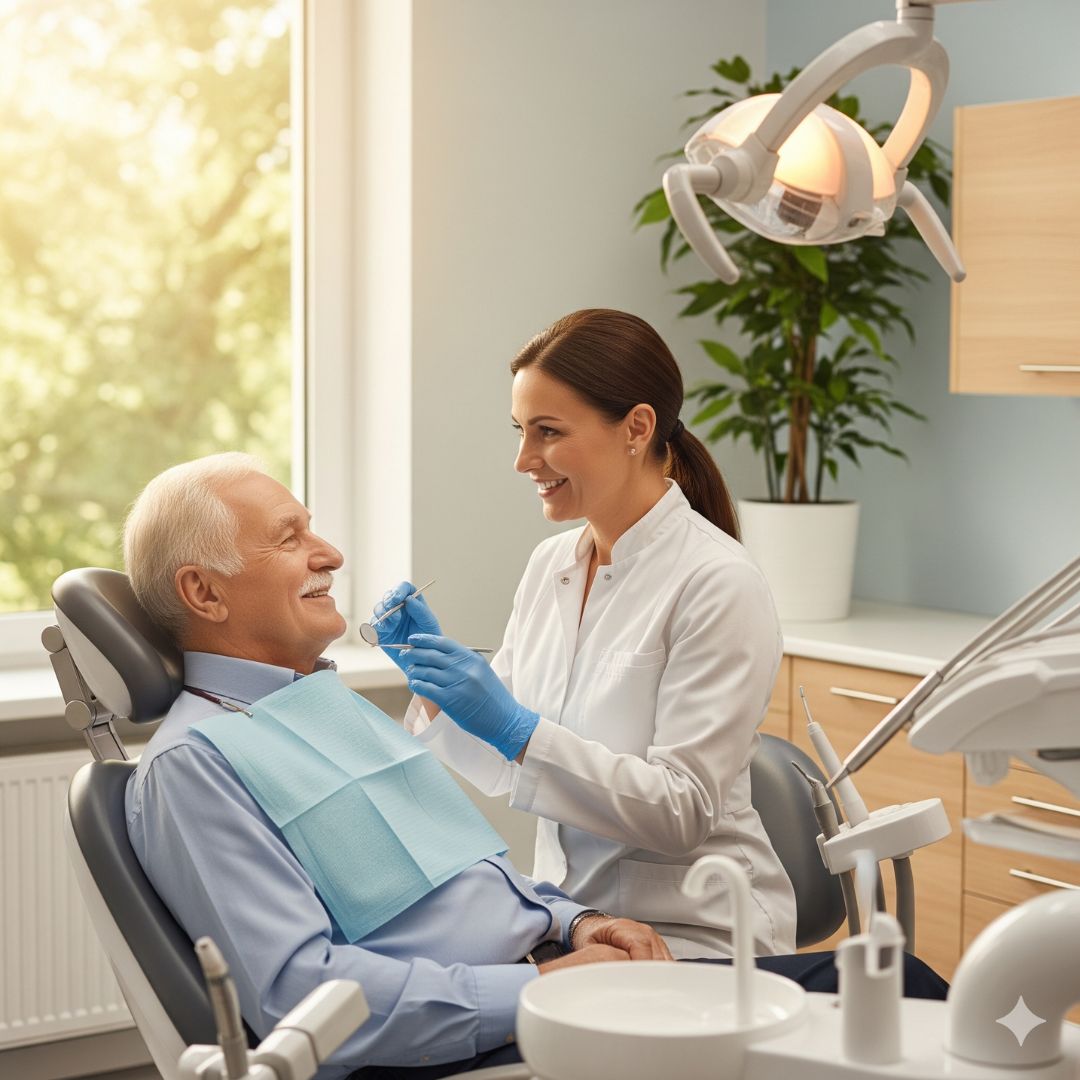 older man in modern dentist setting