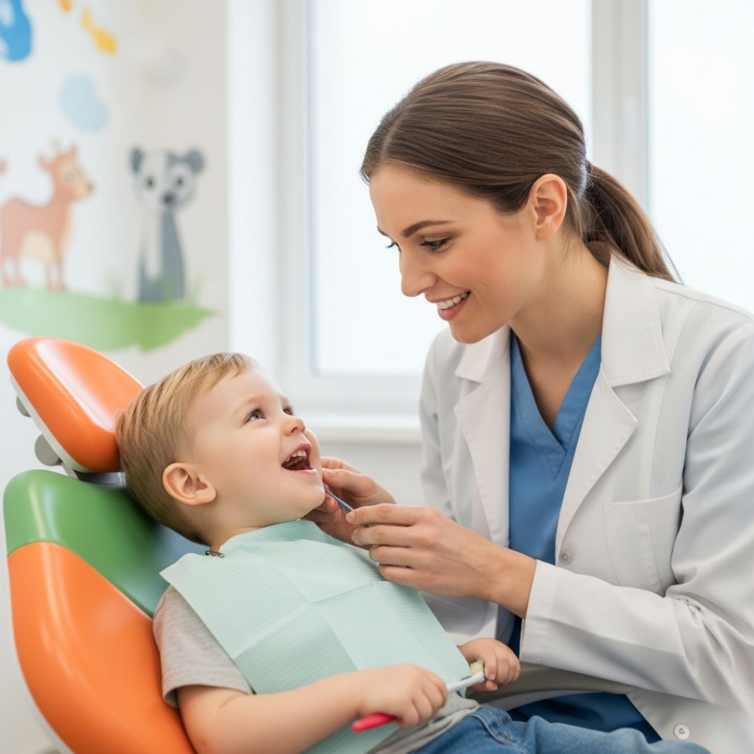 toddler at his first dentist appointment