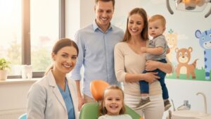 happy family at the dentist