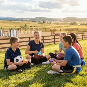 Young athletes at Salisbury Equestrian Park with custom mouthguard cases.