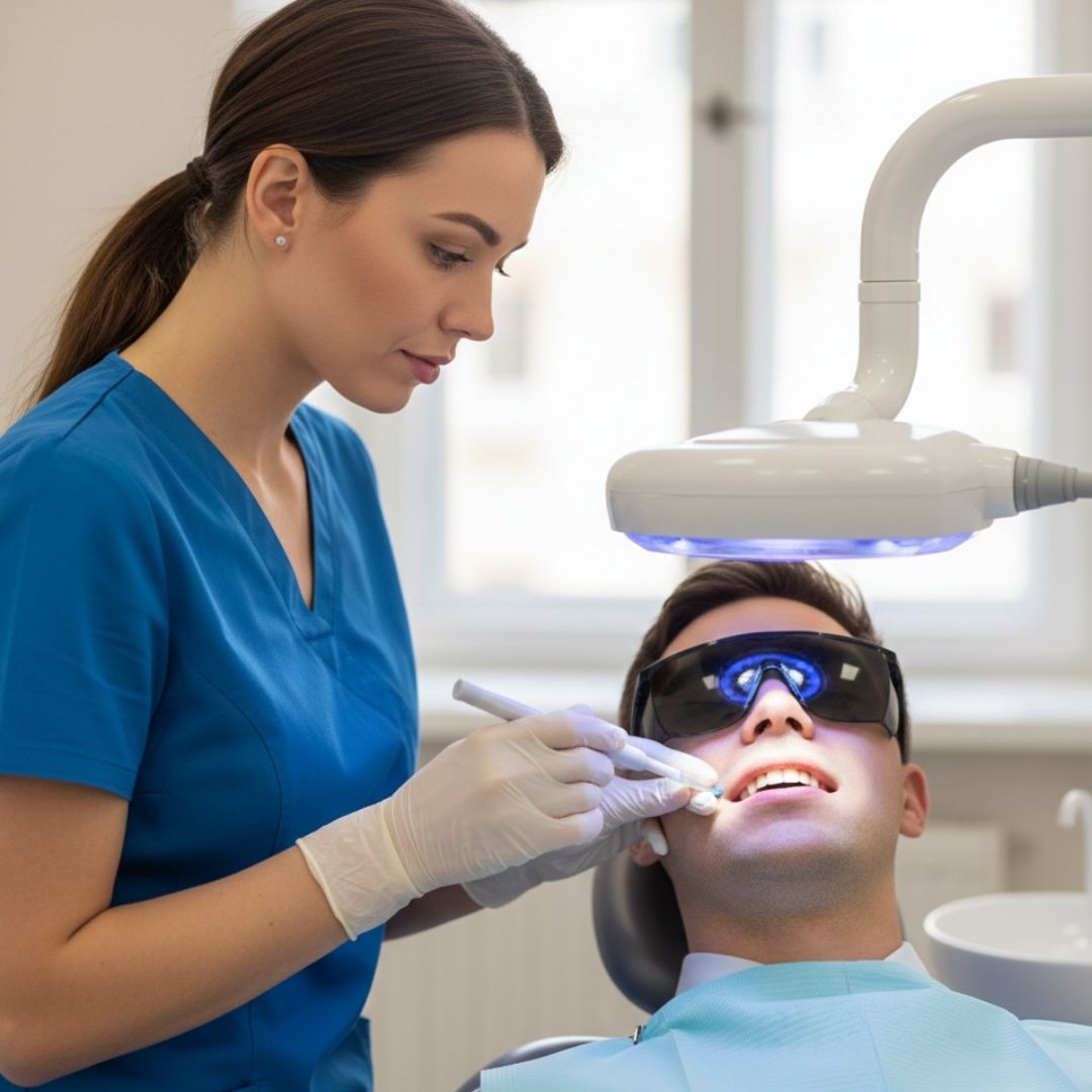 woman getting her teeth whitened 